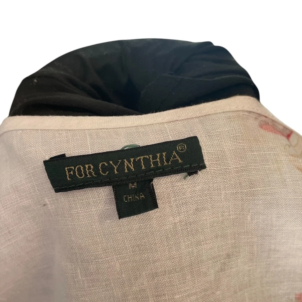 FOR CYNTHIA WOMEN'S FLORAL LINEN‎ / OPEN FRONT DRAPED DUSTER TOPPER COAT, MEDIUM - Picture 7 of 11